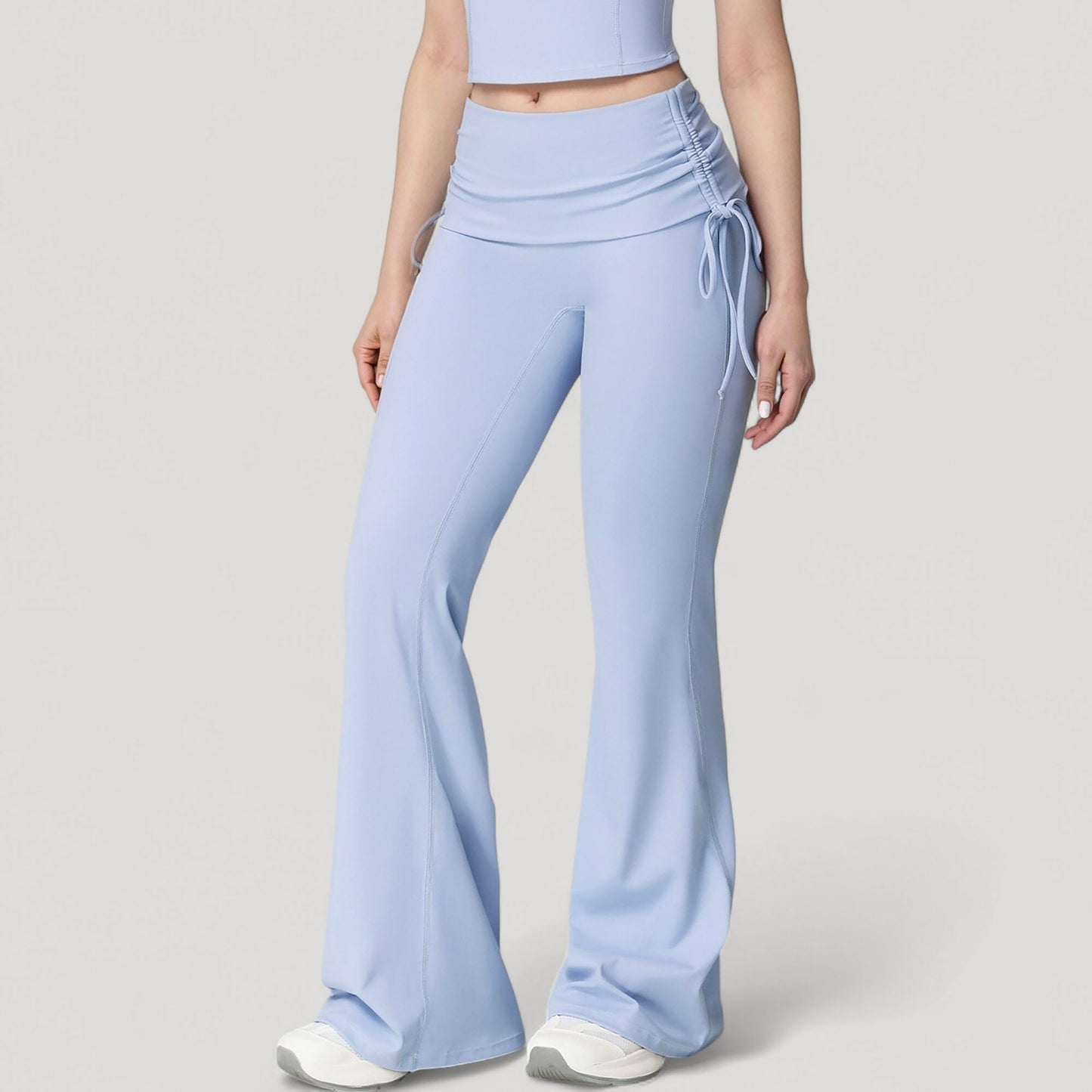 Drawstring Ruched Waist Flared Leg Pants Stretch Fabric Active Yoga Lounge Bottoms