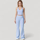 Drawstring Ruched Waist Flared Leg Pants Stretch Fabric Active Yoga Lounge Bottoms