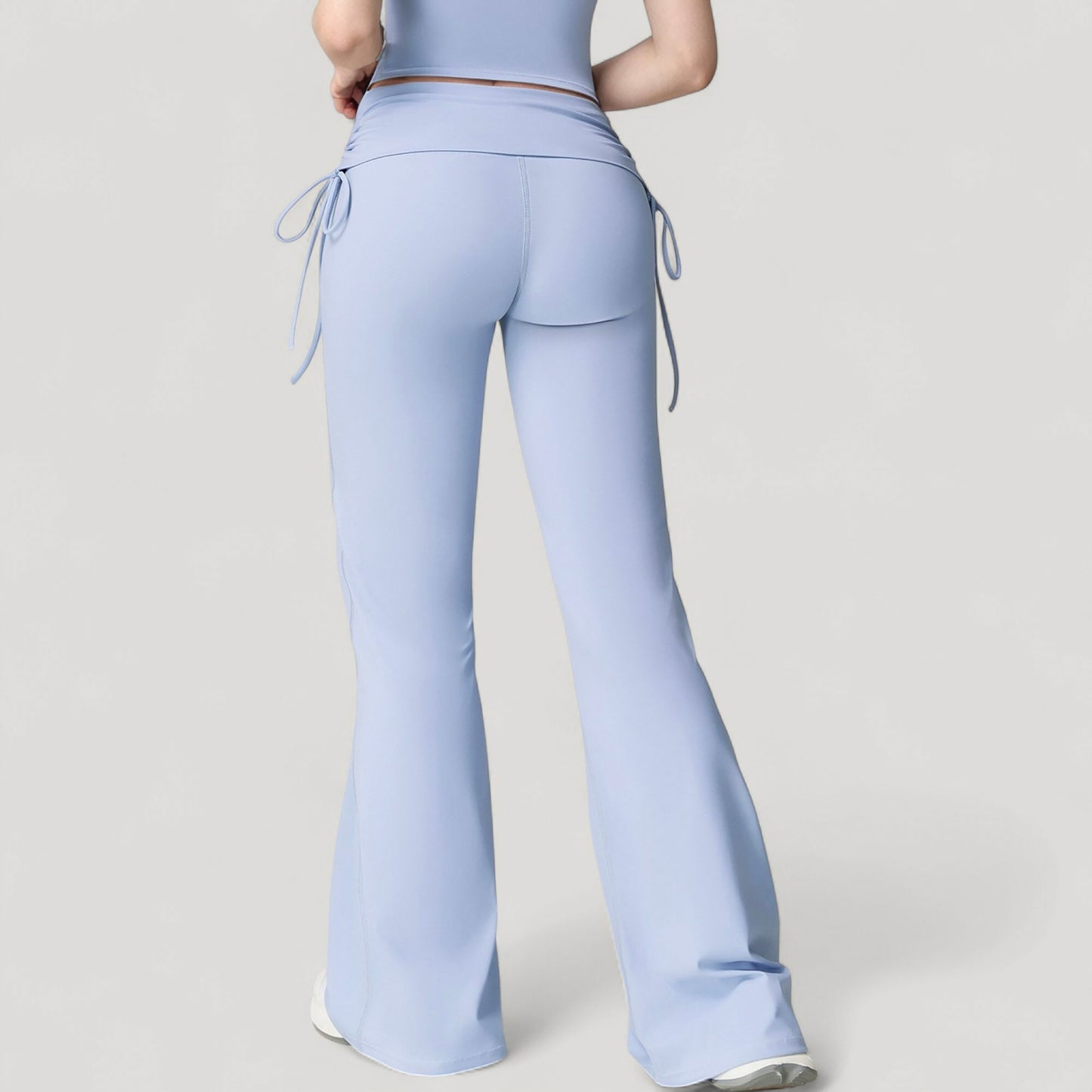 Drawstring Ruched Waist Flared Leg Pants Stretch Fabric Active Yoga Lounge Bottoms
