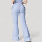 Drawstring Ruched Waist Flared Leg Pants Stretch Fabric Active Yoga Lounge Bottoms