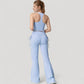Drawstring Ruched Waist Flared Leg Pants Stretch Fabric Active Yoga Lounge Bottoms