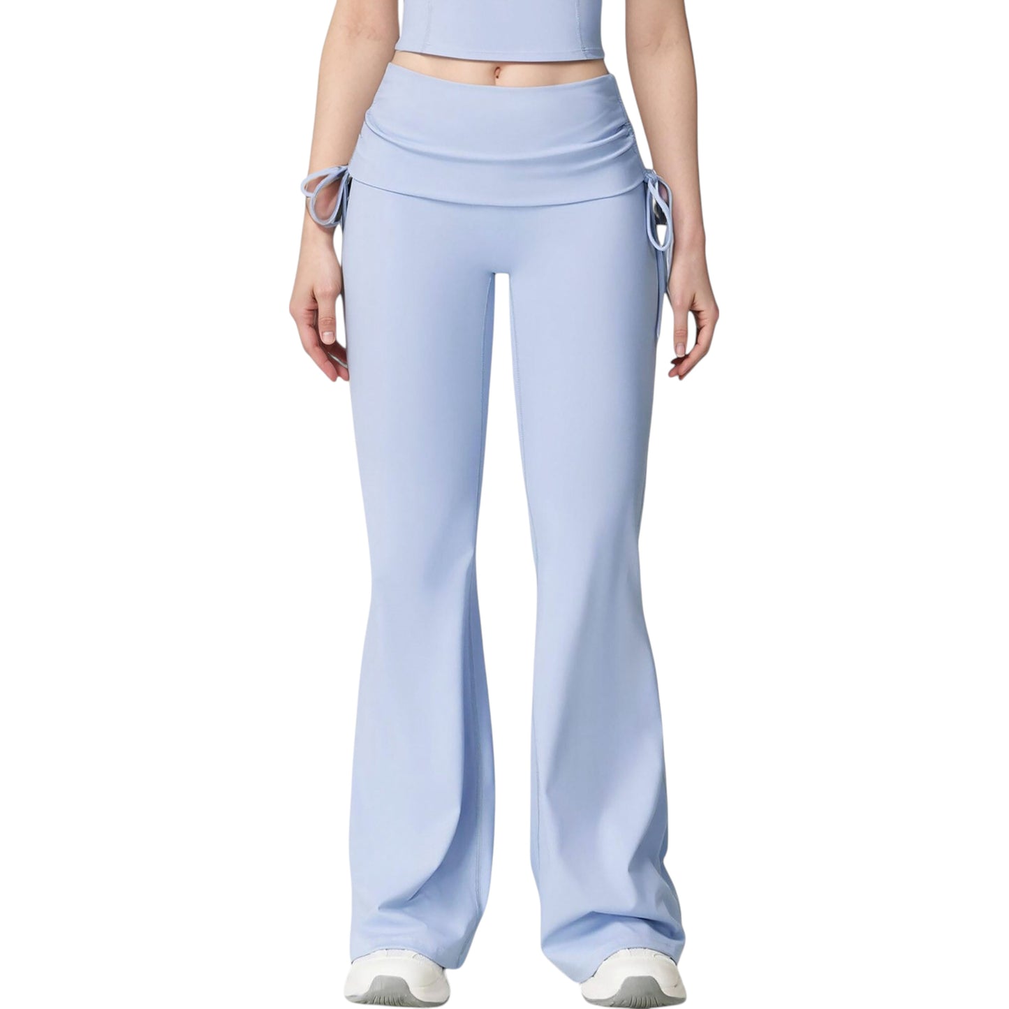Drawstring Ruched Waist Flared Leg Pants Stretch Fabric Active Yoga Lounge Bottoms