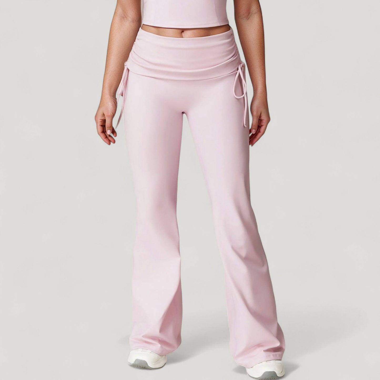 Drawstring Ruched Waist Flared Leg Pants Stretch Fabric Active Yoga Lounge Bottoms