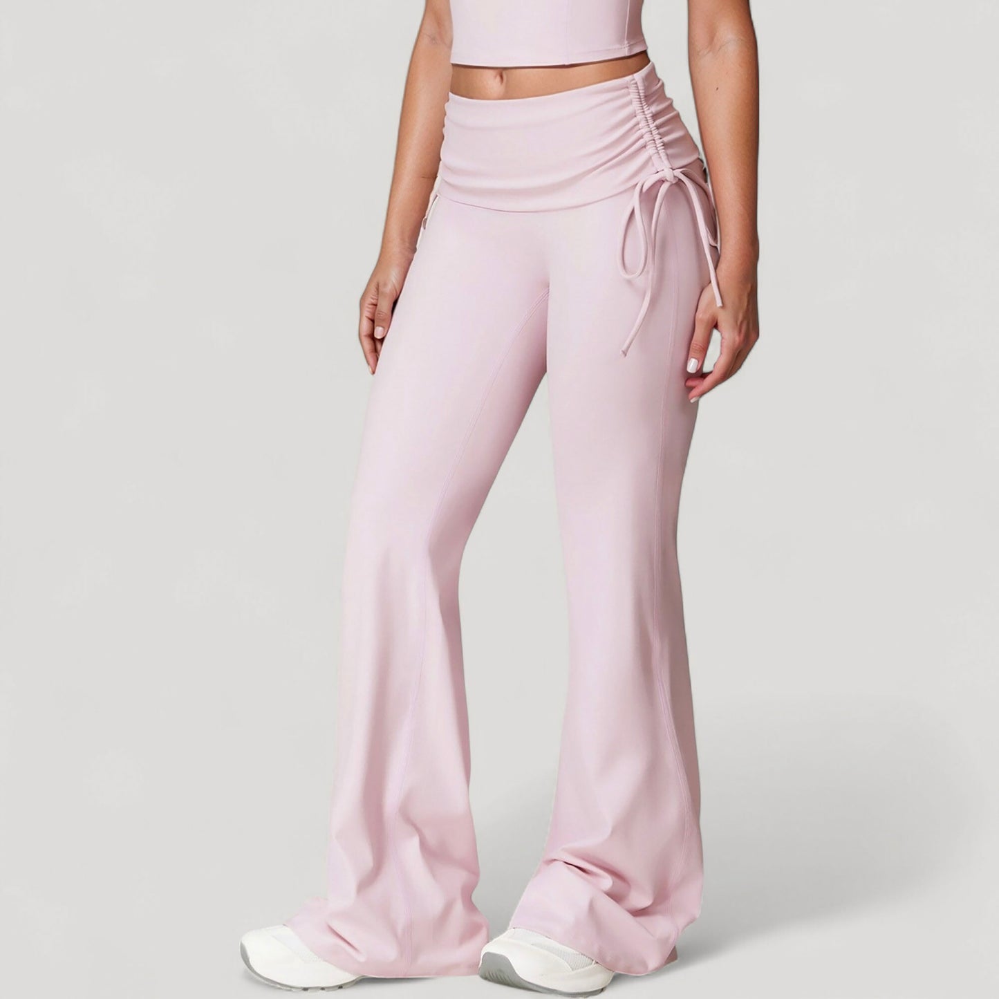 Drawstring Ruched Waist Flared Leg Pants Stretch Fabric Active Yoga Lounge Bottoms