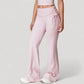 Drawstring Ruched Waist Flared Leg Pants Stretch Fabric Active Yoga Lounge Bottoms
