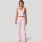 Drawstring Ruched Waist Flared Leg Pants Stretch Fabric Active Yoga Lounge Bottoms