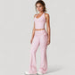 Drawstring Ruched Waist Flared Leg Pants Stretch Fabric Active Yoga Lounge Bottoms