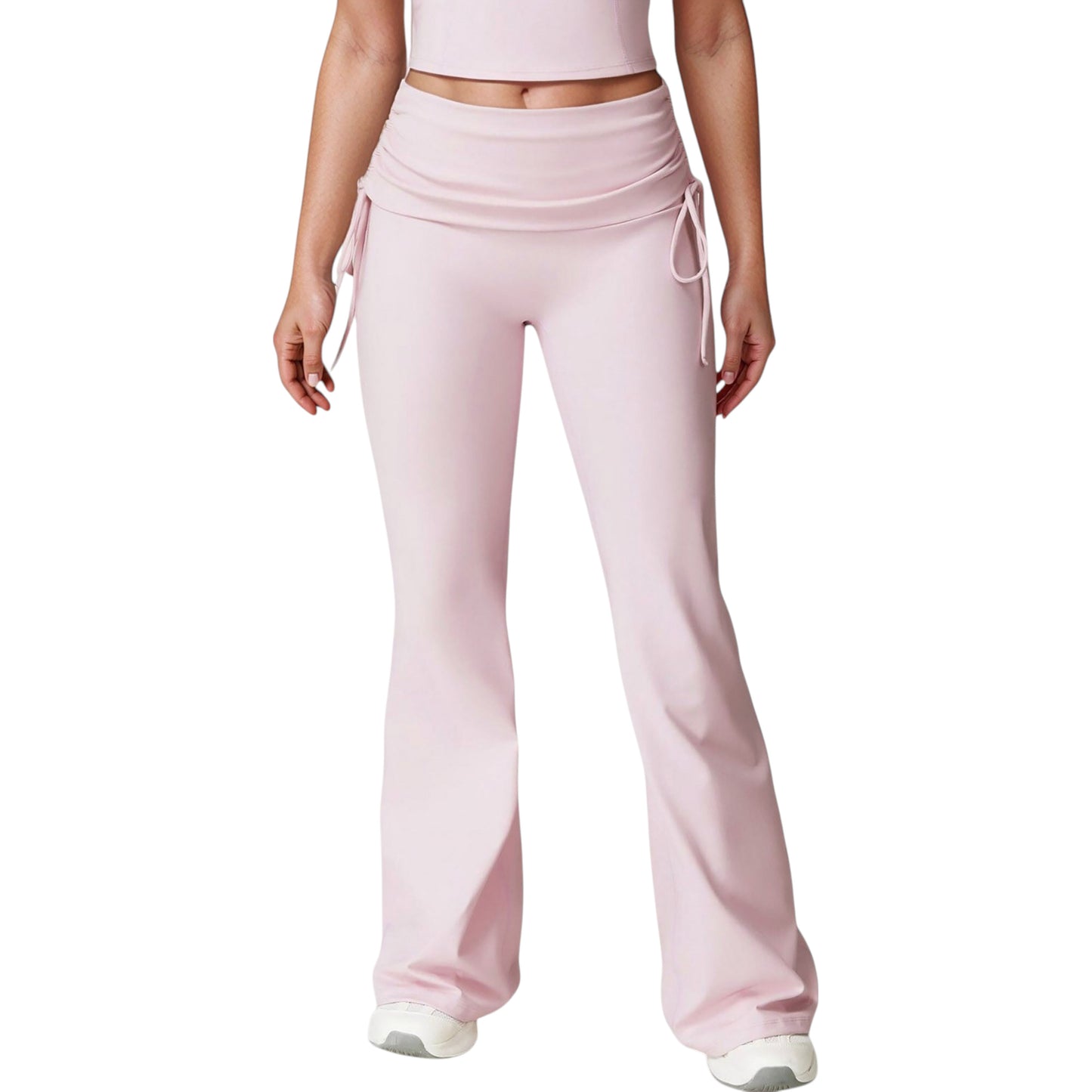 Drawstring Ruched Waist Flared Leg Pants Stretch Fabric Active Yoga Lounge Bottoms