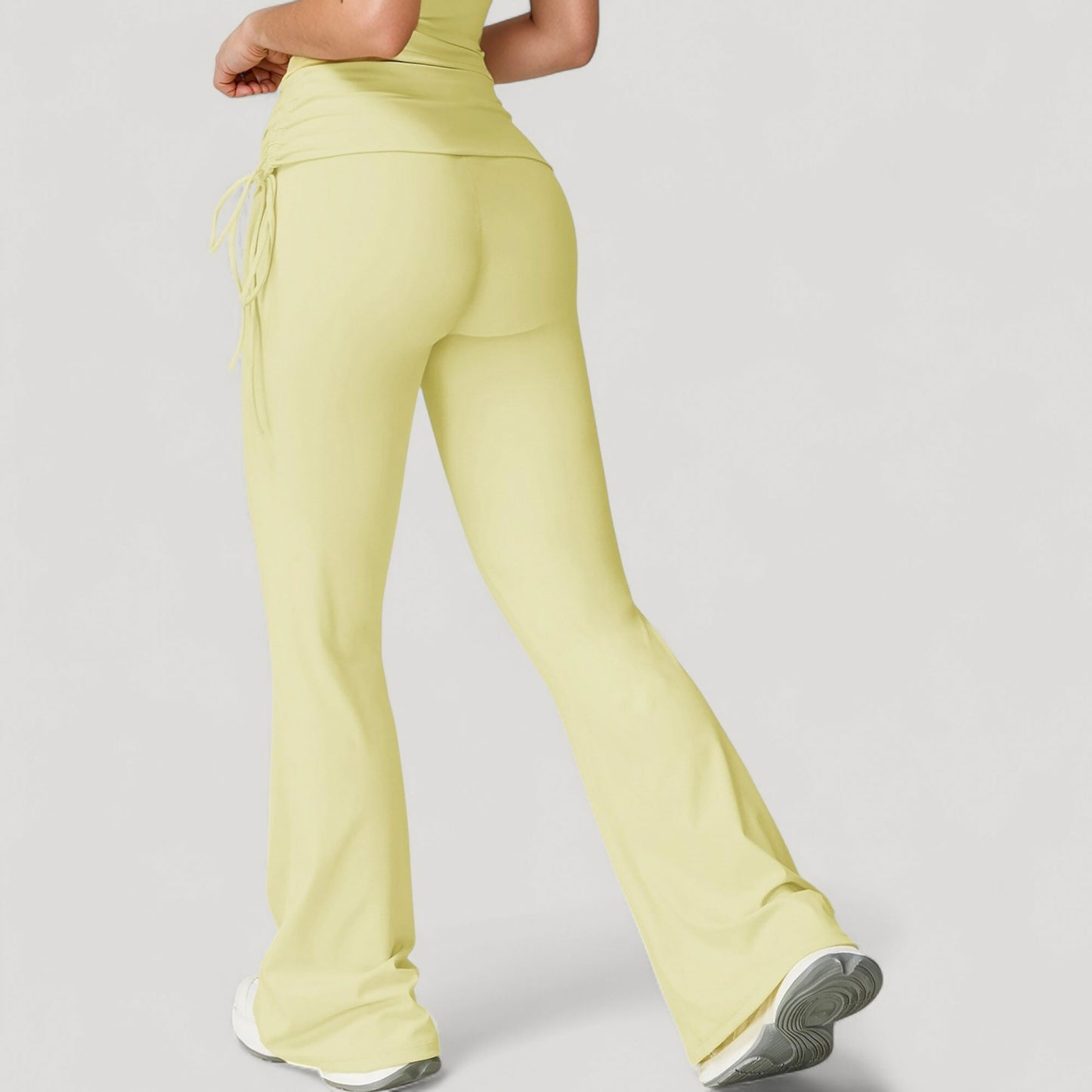 Drawstring Ruched Waist Flared Leg Pants Stretch Fabric Active Yoga Lounge Bottoms