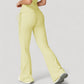 Drawstring Ruched Waist Flared Leg Pants Stretch Fabric Active Yoga Lounge Bottoms