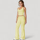 Drawstring Ruched Waist Flared Leg Pants Stretch Fabric Active Yoga Lounge Bottoms