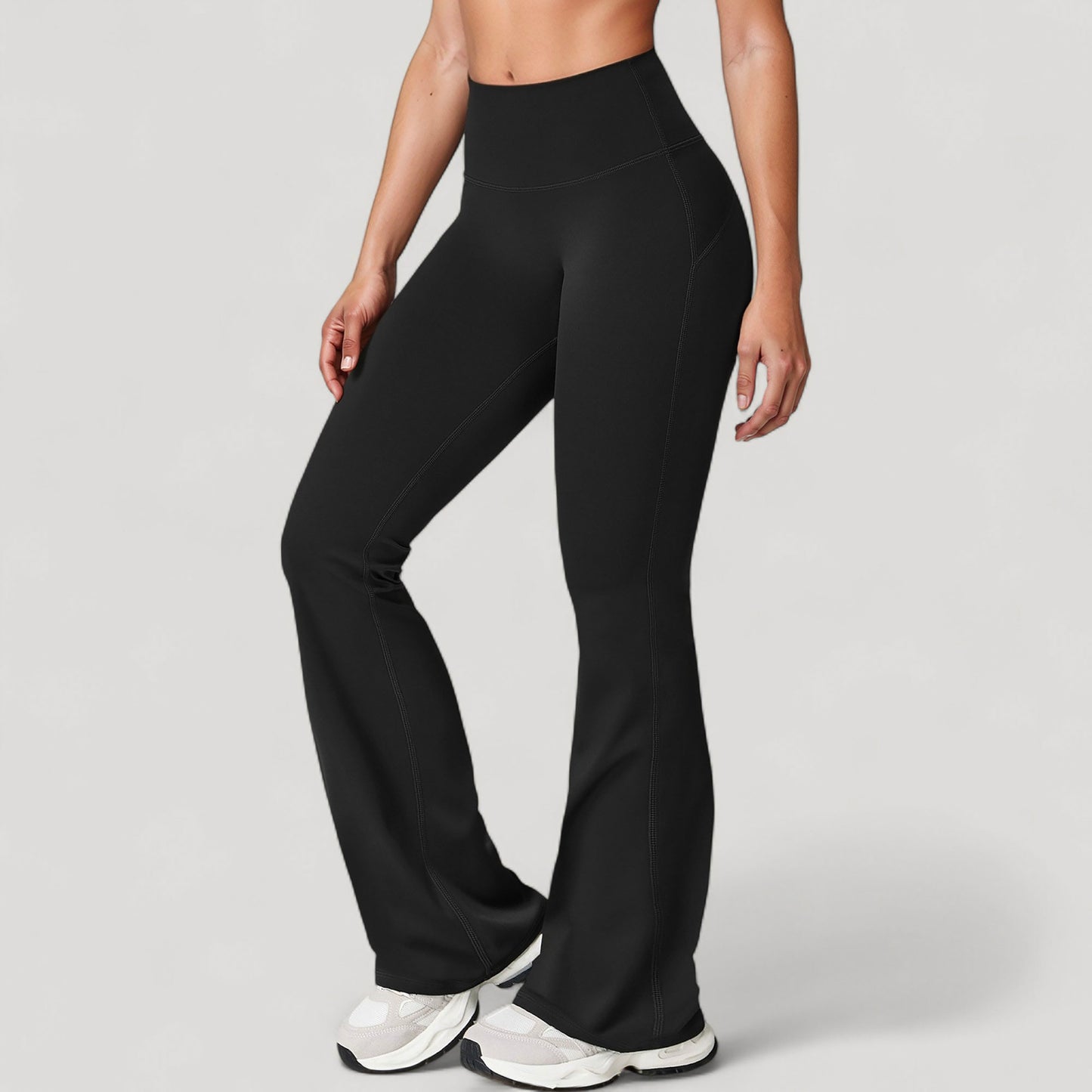 High Waist Flared Leg Stretch Pants Smooth Fabric Seamless Waistband Active Lounge Bottoms