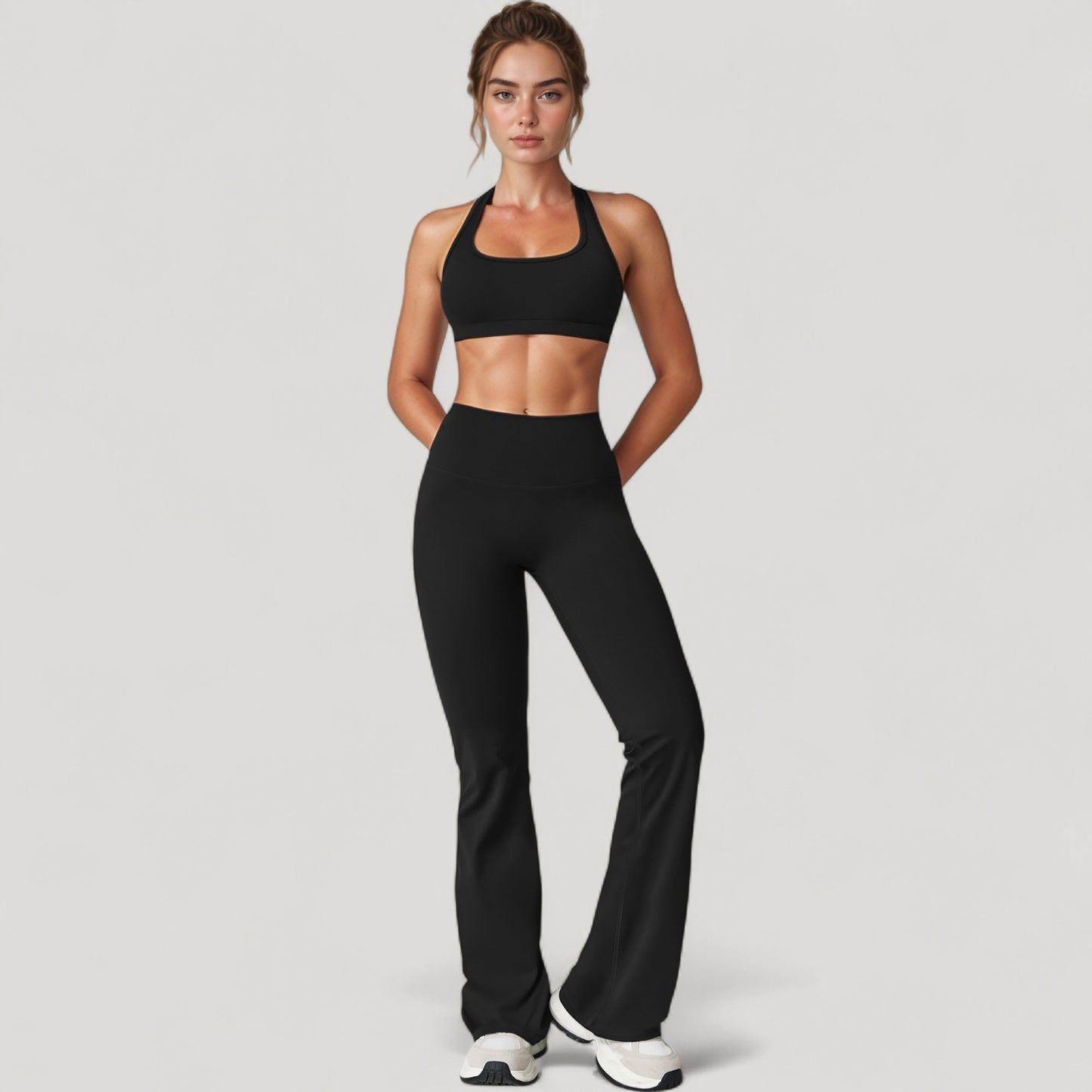 High Waist Flared Leg Stretch Pants Smooth Fabric Seamless Waistband Active Lounge Bottoms