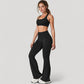 High Waist Flared Leg Stretch Pants Smooth Fabric Seamless Waistband Active Lounge Bottoms
