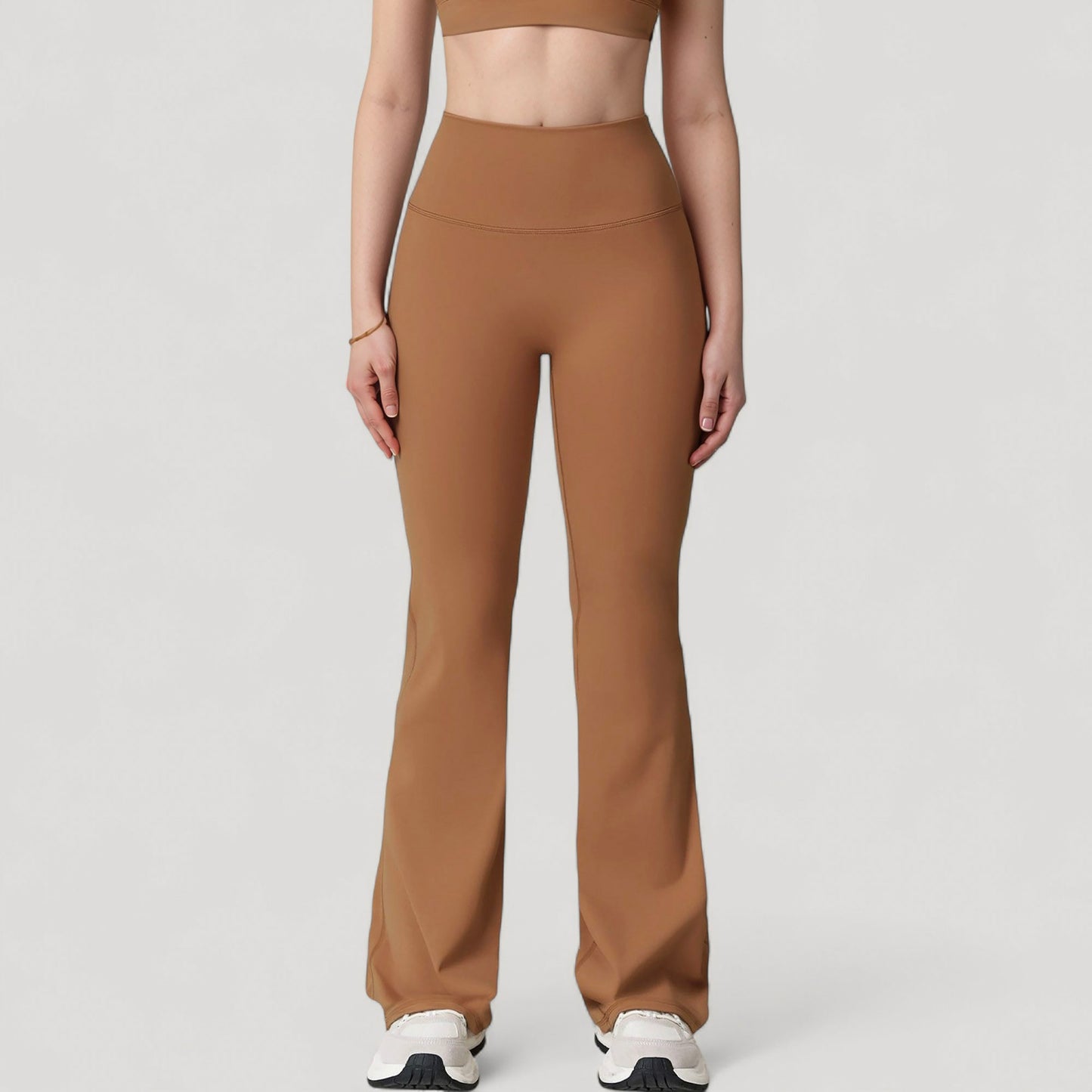 High Waist Flared Leg Stretch Pants Smooth Fabric Seamless Waistband Active Lounge Bottoms
