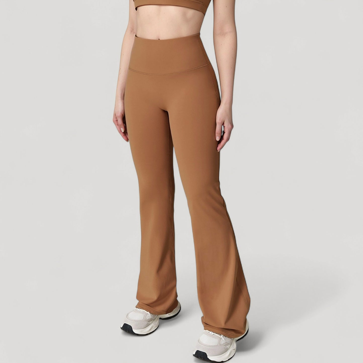 High Waist Flared Leg Stretch Pants Smooth Fabric Seamless Waistband Active Lounge Bottoms