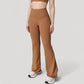 High Waist Flared Leg Stretch Pants Smooth Fabric Seamless Waistband Active Lounge Bottoms