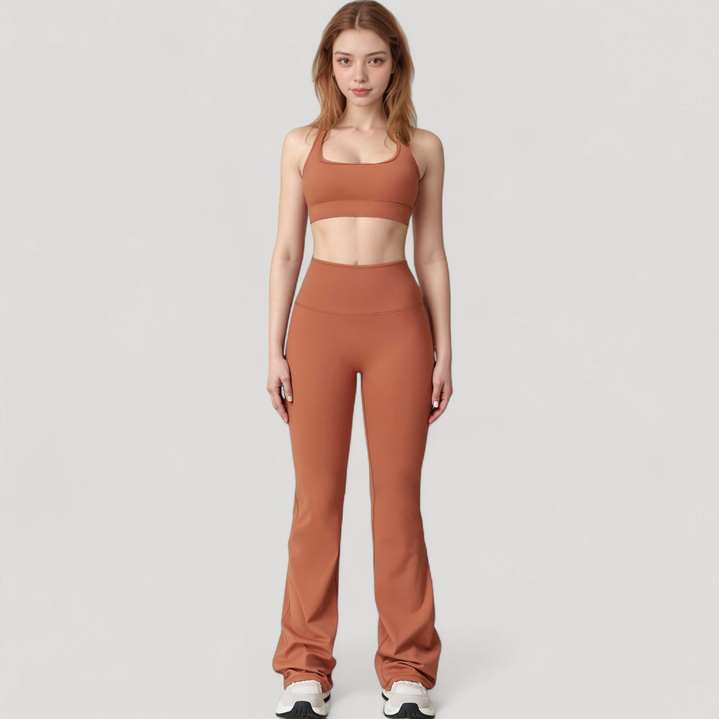 High Waist Flared Leg Stretch Pants Smooth Fabric Seamless Waistband Active Lounge Bottoms