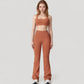 High Waist Flared Leg Stretch Pants Smooth Fabric Seamless Waistband Active Lounge Bottoms