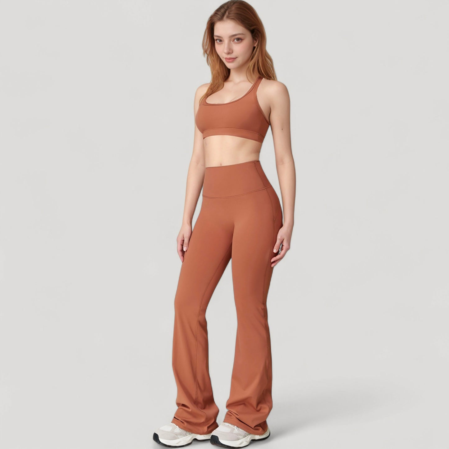 High Waist Flared Leg Stretch Pants Smooth Fabric Seamless Waistband Active Lounge Bottoms