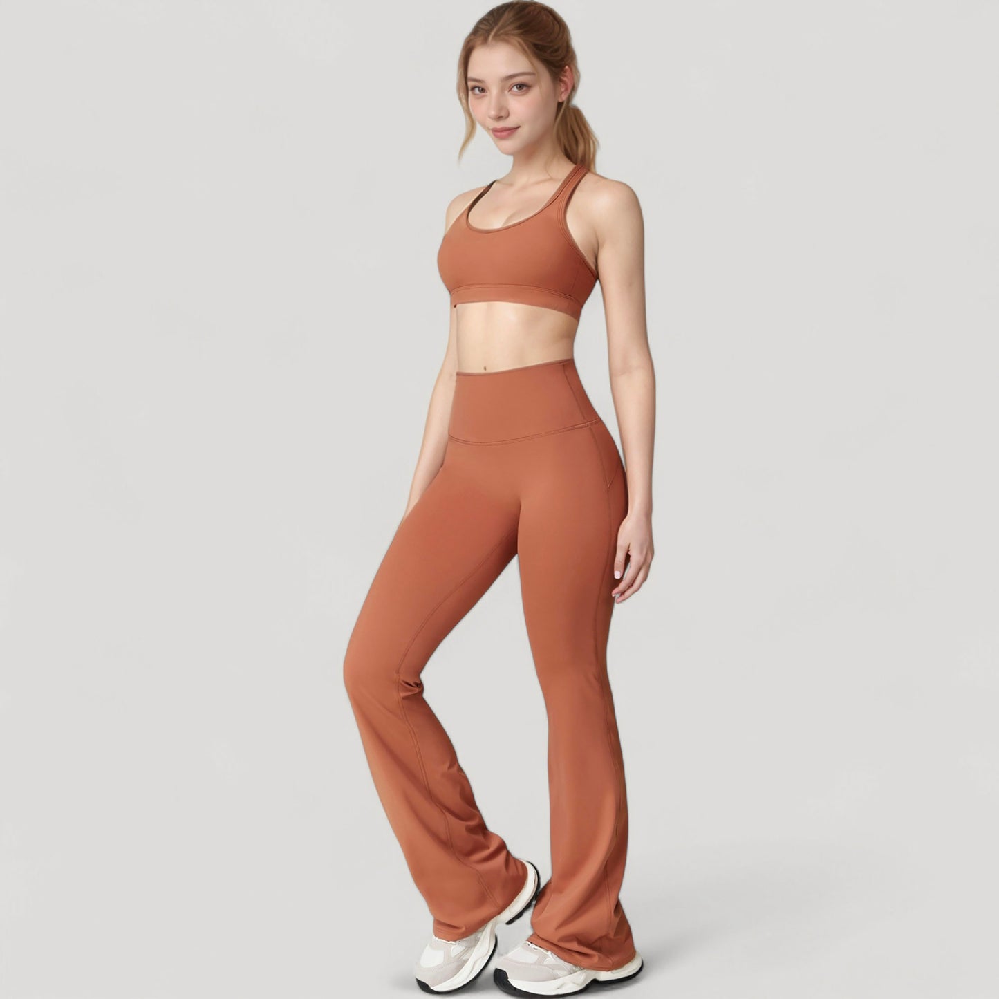 High Waist Flared Leg Stretch Pants Smooth Fabric Seamless Waistband Active Lounge Bottoms