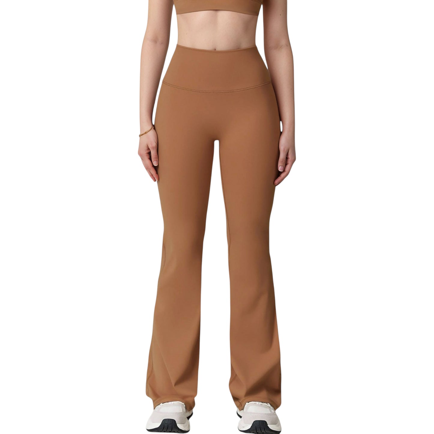 High Waist Flared Leg Stretch Pants Smooth Fabric Seamless Waistband Active Lounge Bottoms