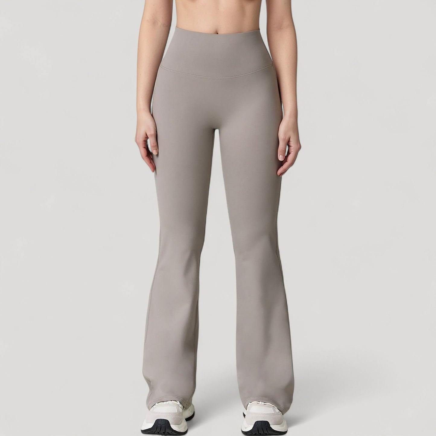 High Waist Flared Leg Stretch Pants Smooth Fabric Seamless Waistband Active Lounge Bottoms