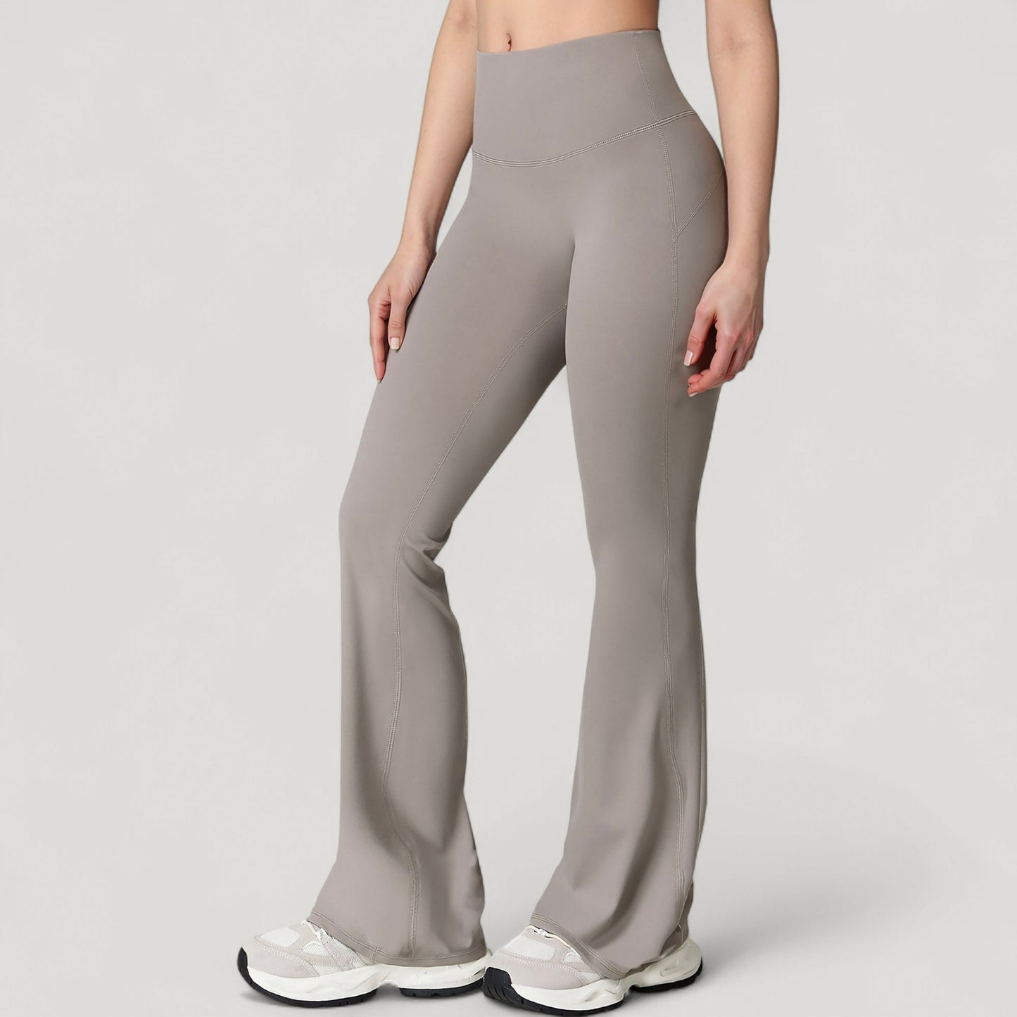 High Waist Flared Leg Stretch Pants Smooth Fabric Seamless Waistband Active Lounge Bottoms