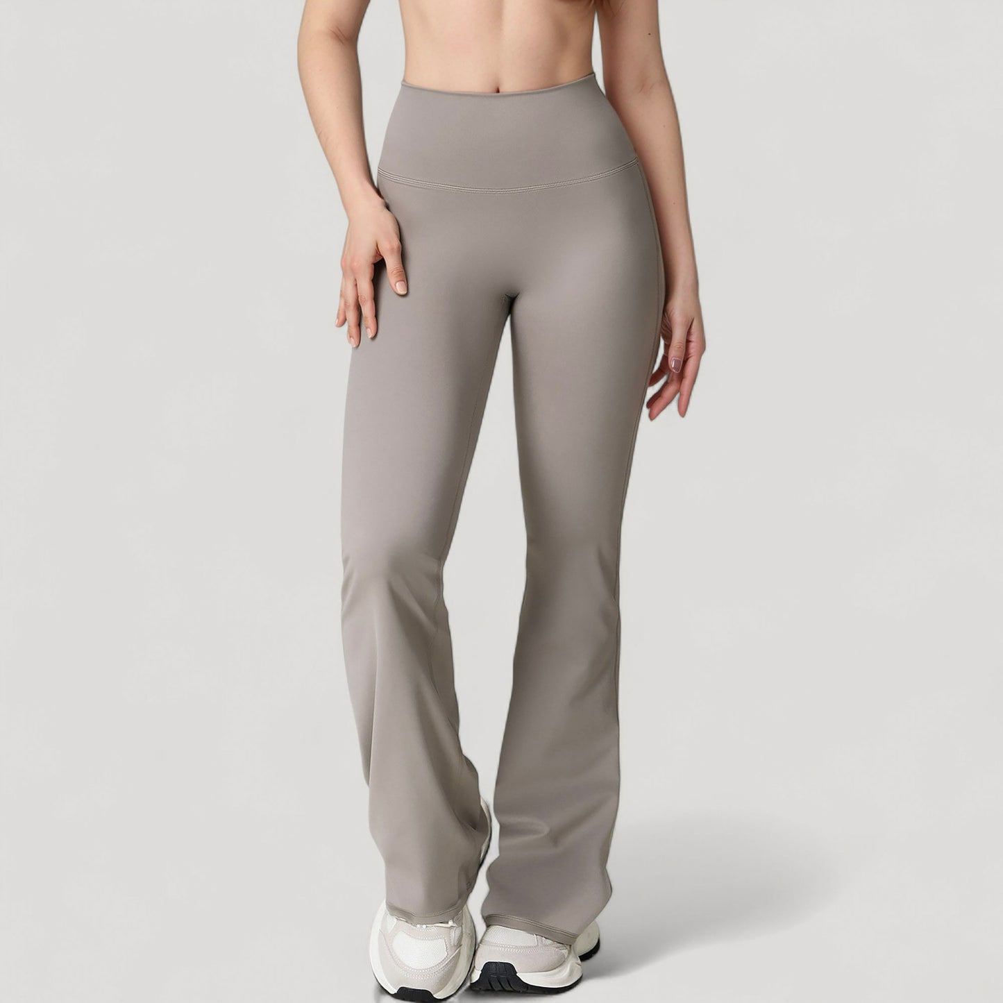 High Waist Flared Leg Stretch Pants Smooth Fabric Seamless Waistband Active Lounge Bottoms