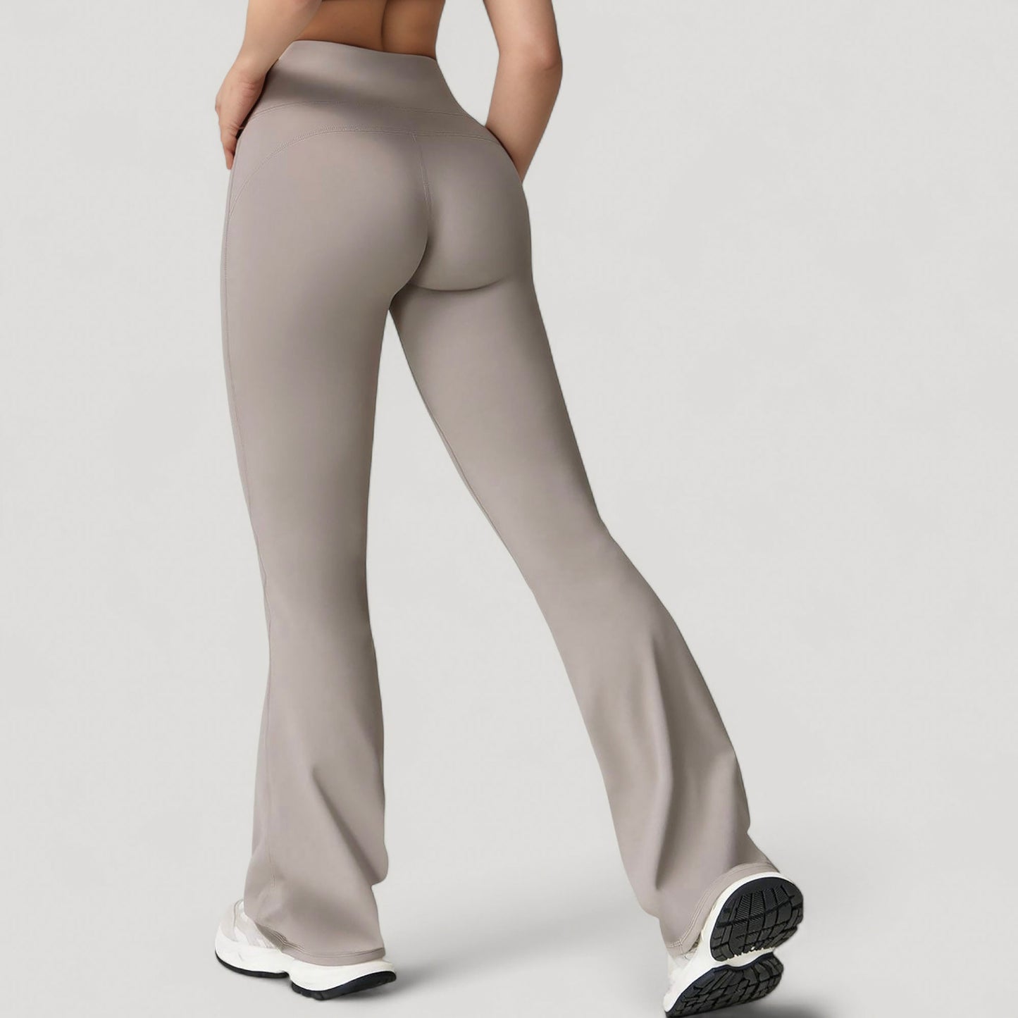 High Waist Flared Leg Stretch Pants Smooth Fabric Seamless Waistband Active Lounge Bottoms