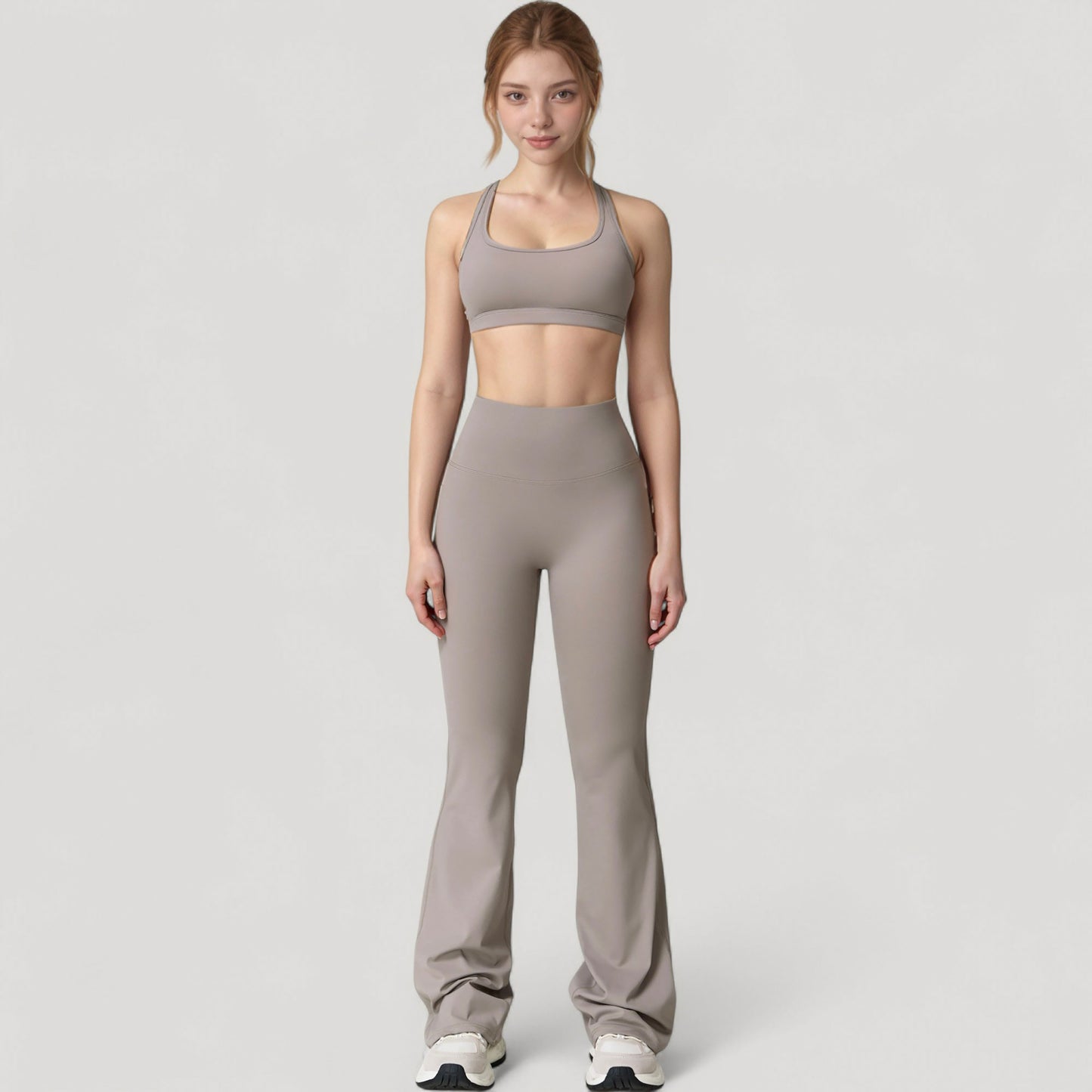 High Waist Flared Leg Stretch Pants Smooth Fabric Seamless Waistband Active Lounge Bottoms