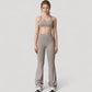 High Waist Flared Leg Stretch Pants Smooth Fabric Seamless Waistband Active Lounge Bottoms