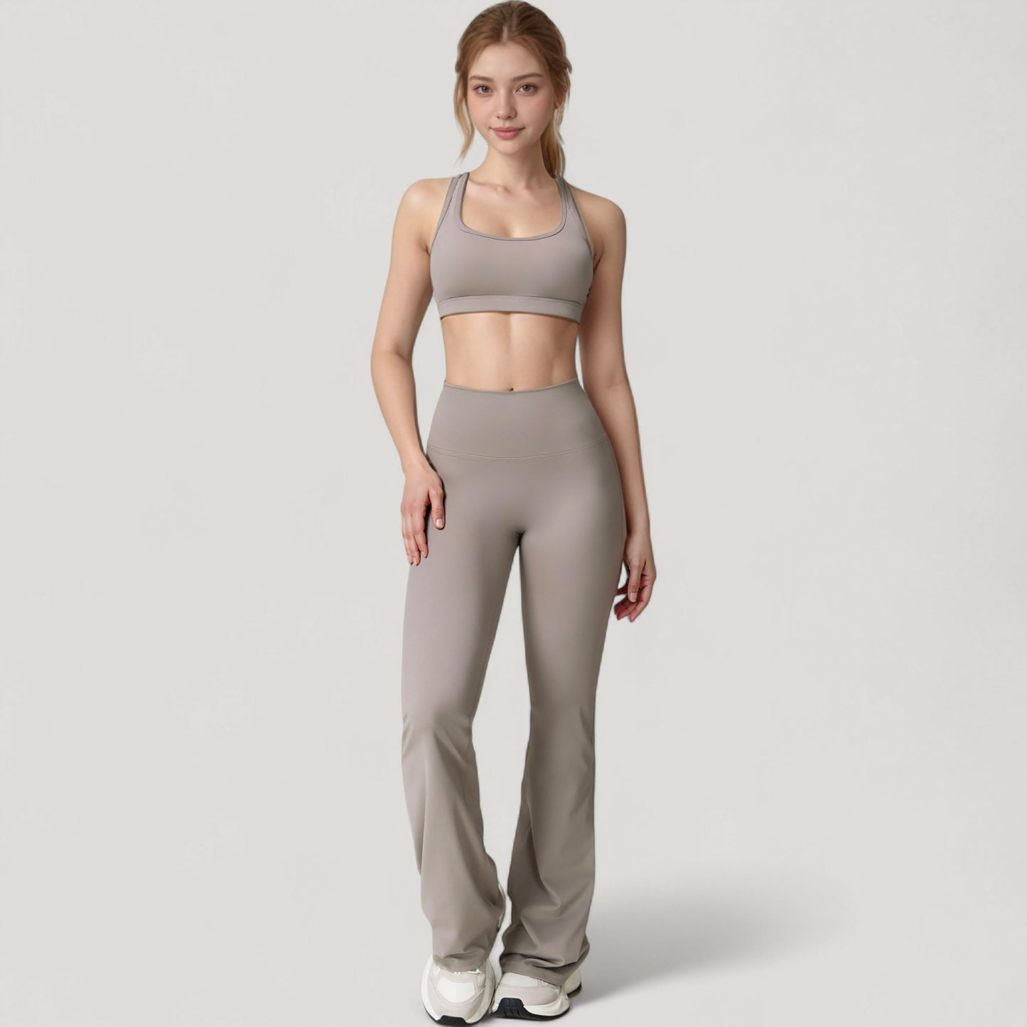 High Waist Flared Leg Stretch Pants Smooth Fabric Seamless Waistband Active Lounge Bottoms