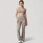 High Waist Flared Leg Stretch Pants Smooth Fabric Seamless Waistband Active Lounge Bottoms