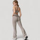 High Waist Flared Leg Stretch Pants Smooth Fabric Seamless Waistband Active Lounge Bottoms