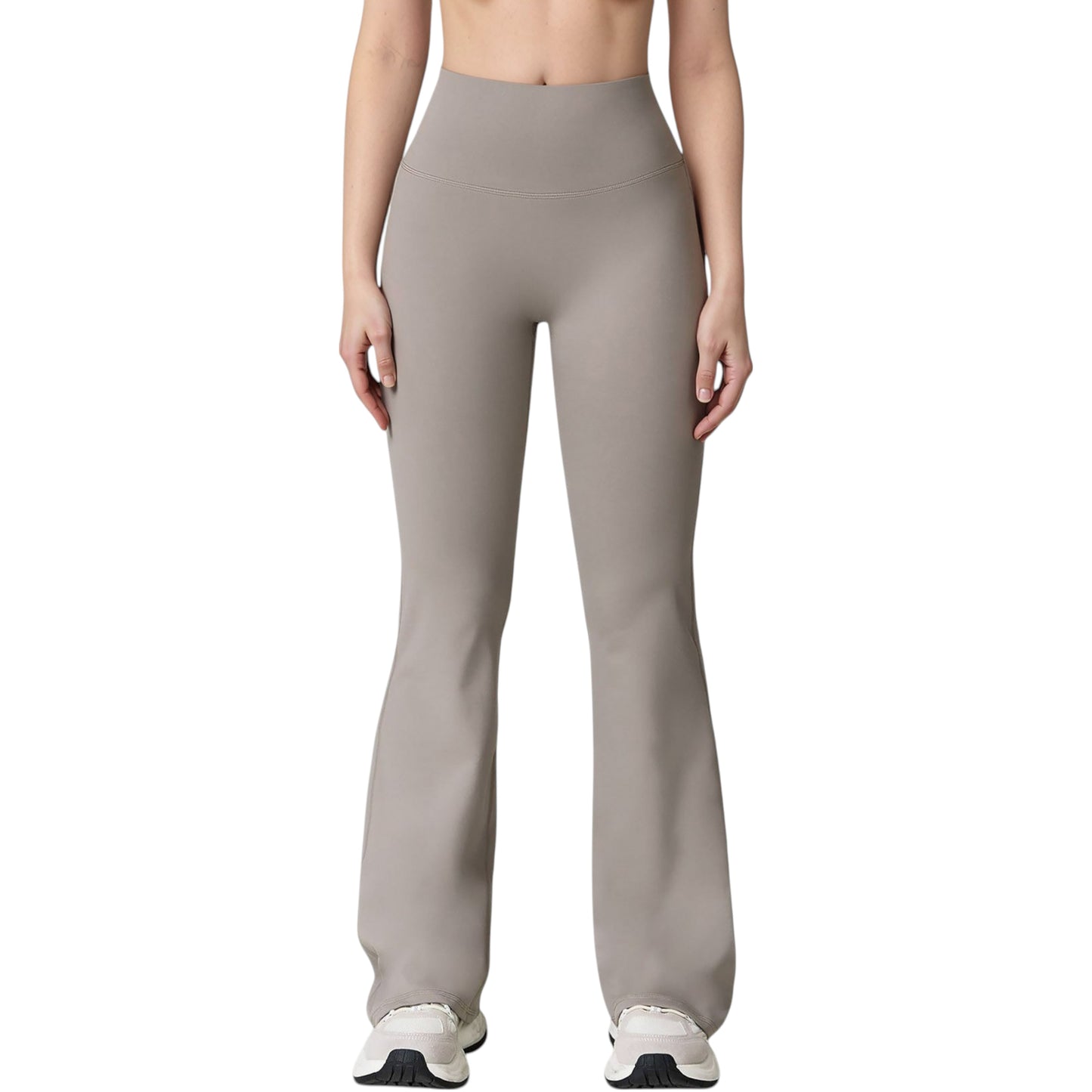 High Waist Flared Leg Stretch Pants Smooth Fabric Seamless Waistband Active Lounge Bottoms