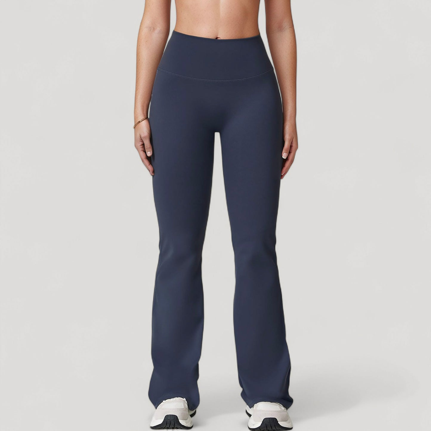 High Waist Flared Leg Stretch Pants Smooth Fabric Seamless Waistband Active Lounge Bottoms