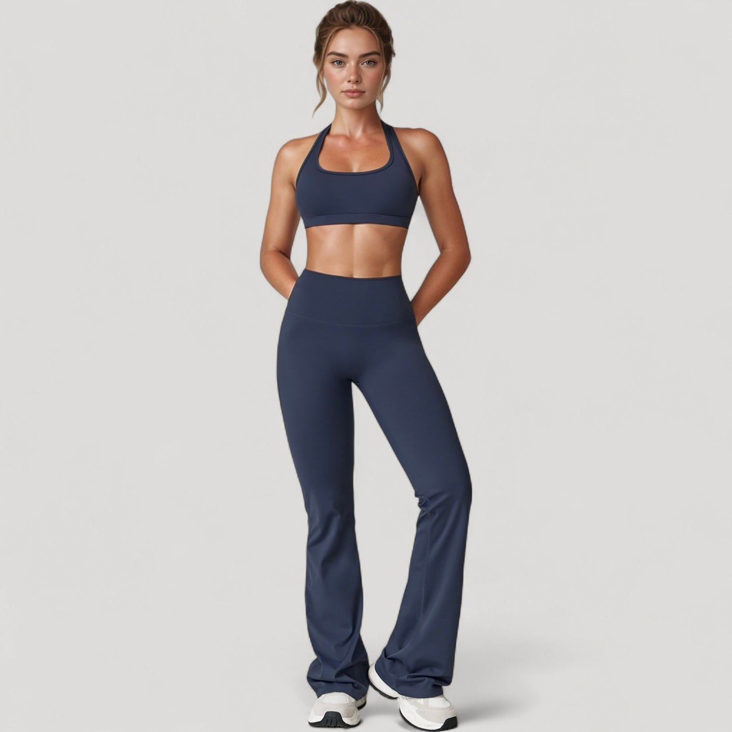 High Waist Flared Leg Stretch Pants Smooth Fabric Seamless Waistband Active Lounge Bottoms