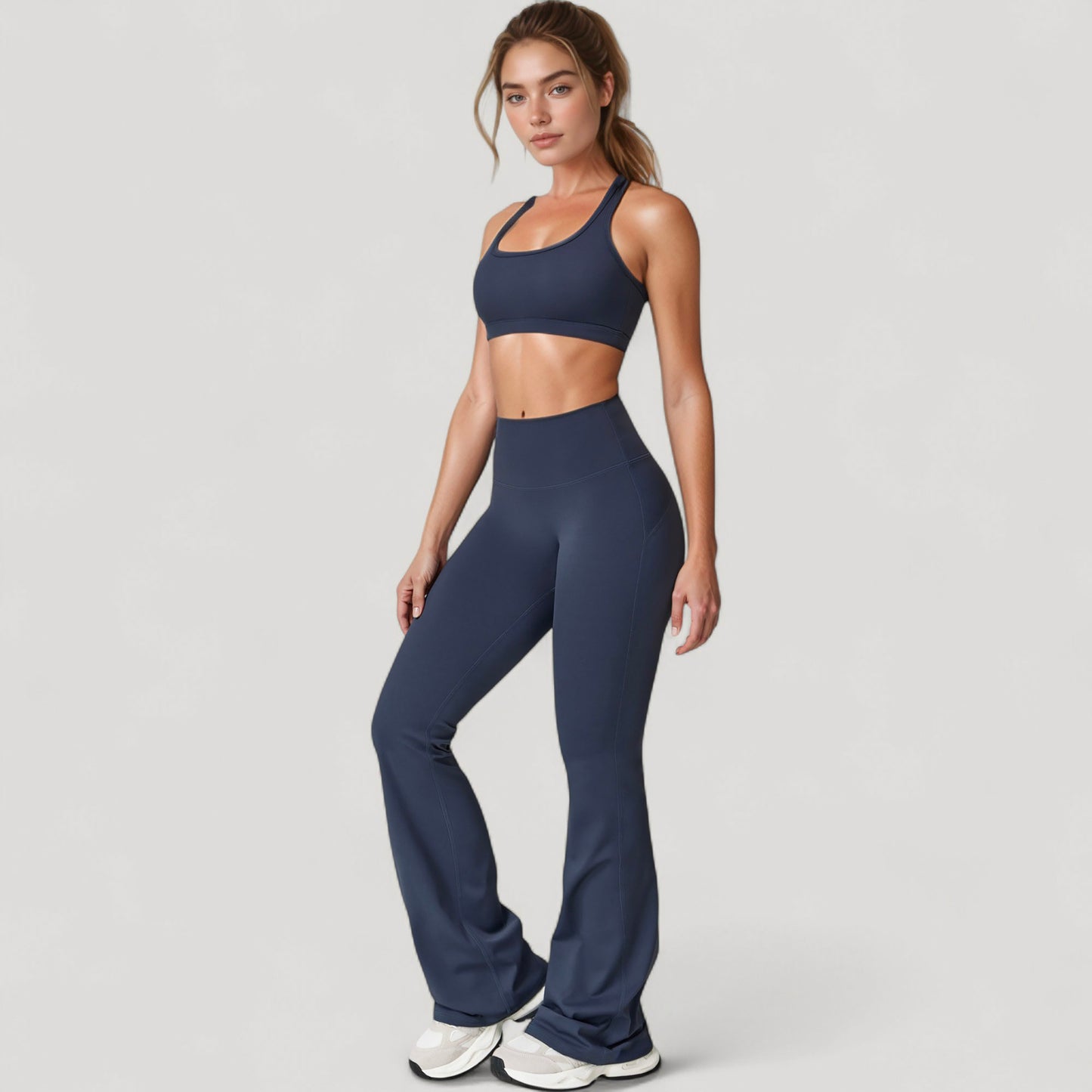 High Waist Flared Leg Stretch Pants Smooth Fabric Seamless Waistband Active Lounge Bottoms