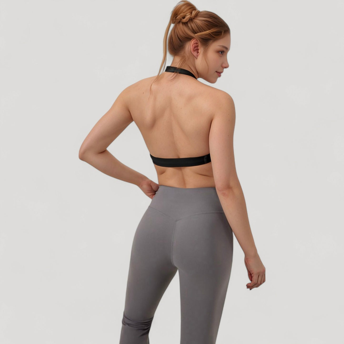 Halter Neck Sports Bra with Ruched Front Detail Low Impact Stretch Fabric Removable Padding