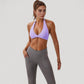 Halter Neck Sports Bra with Ruched Front Detail Low Impact Stretch Fabric Removable Padding