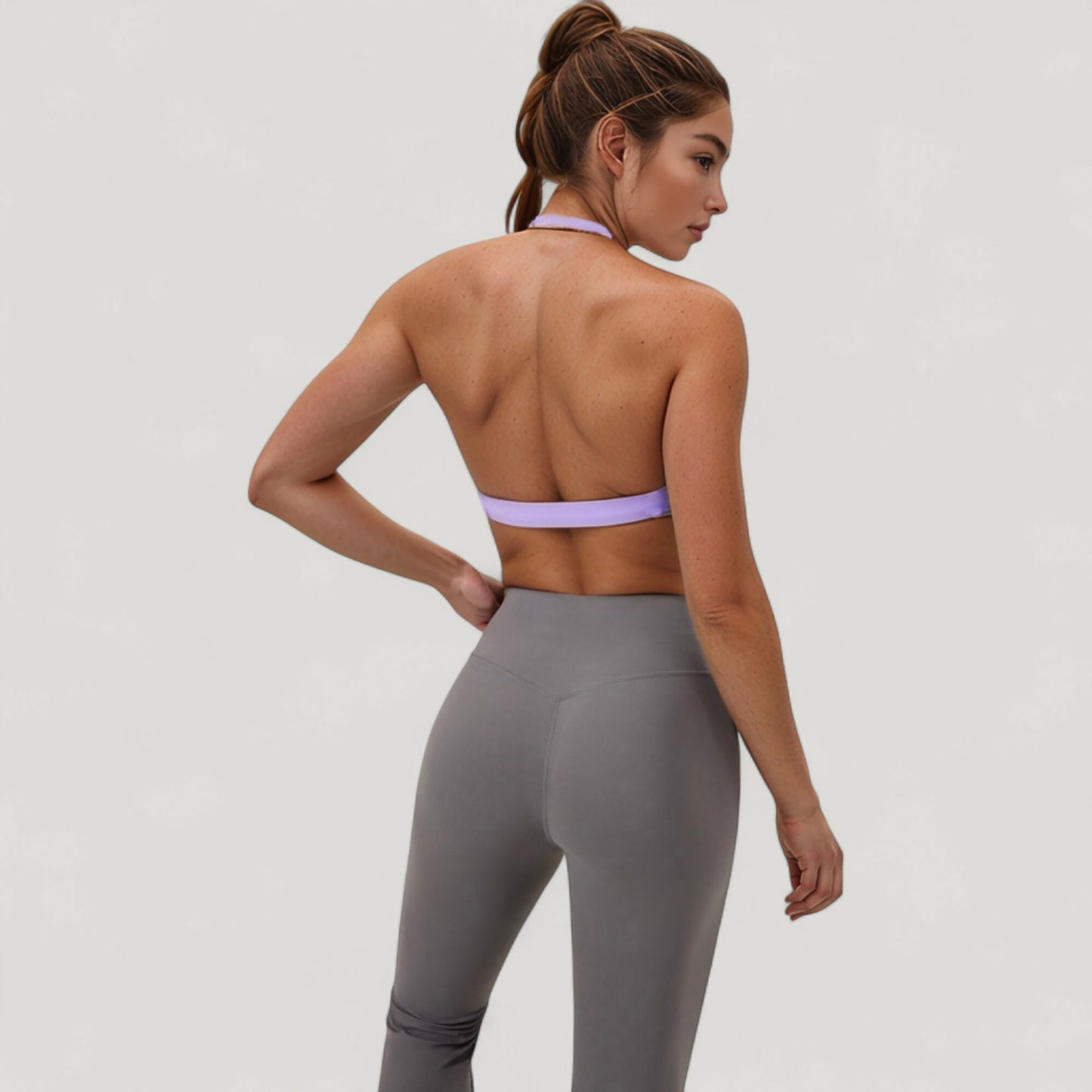 Halter Neck Sports Bra with Ruched Front Detail Low Impact Stretch Fabric Removable Padding