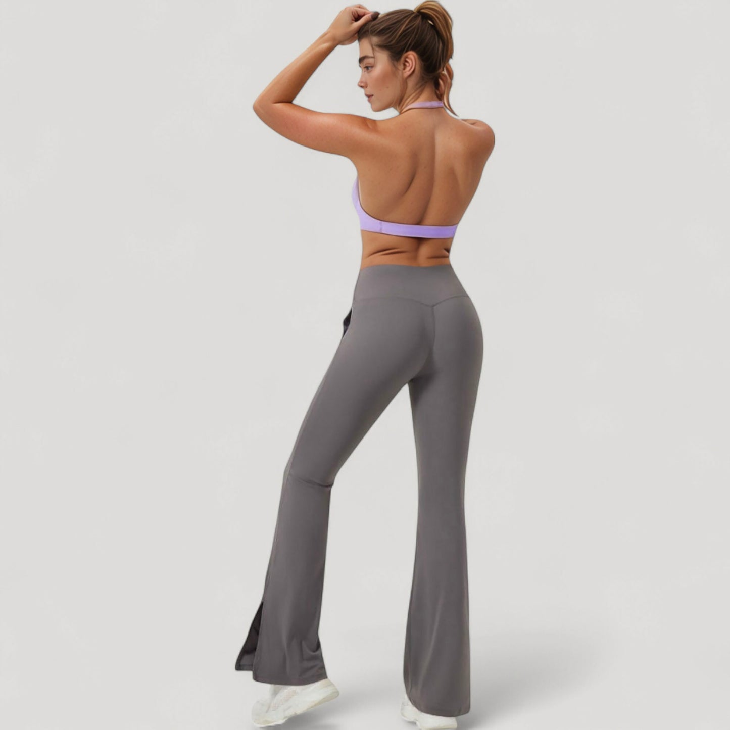 Halter Neck Sports Bra with Ruched Front Detail Low Impact Stretch Fabric Removable Padding