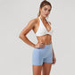 Halter Neck Sports Bra with Ruched Front Detail Low Impact Stretch Fabric Removable Padding