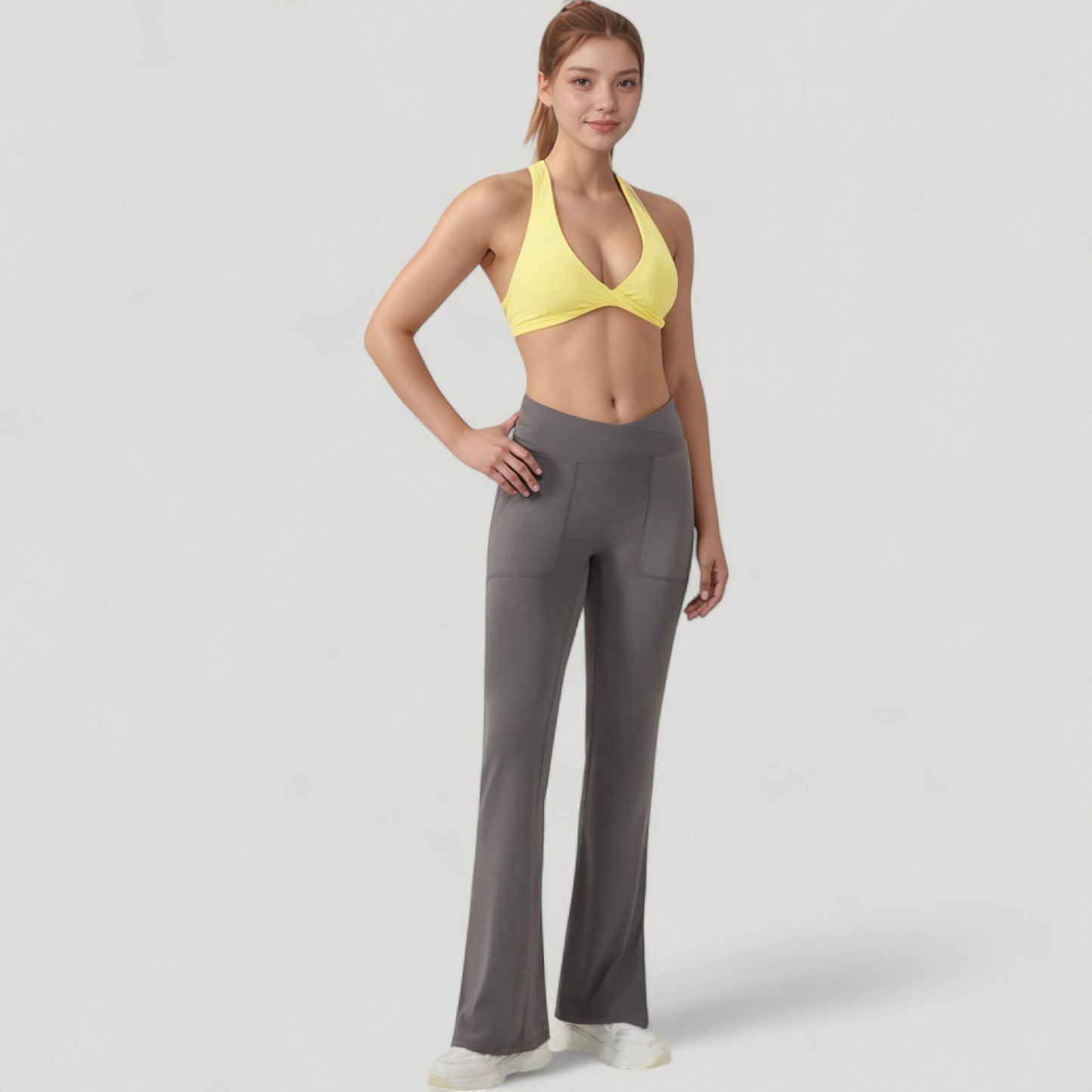 Halter Neck Sports Bra with Ruched Front Detail Low Impact Stretch Fabric Removable Padding