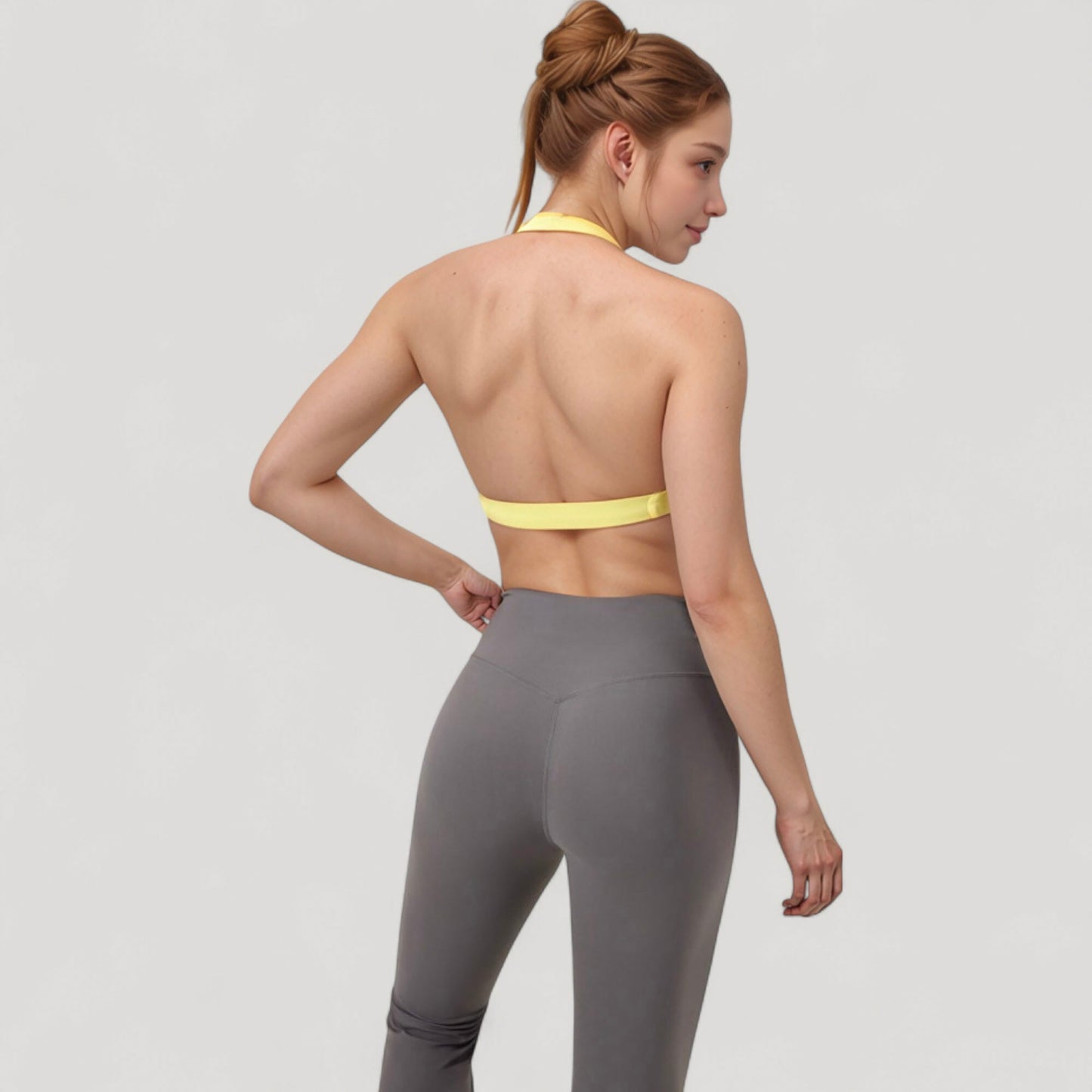 Halter Neck Sports Bra with Ruched Front Detail Low Impact Stretch Fabric Removable Padding