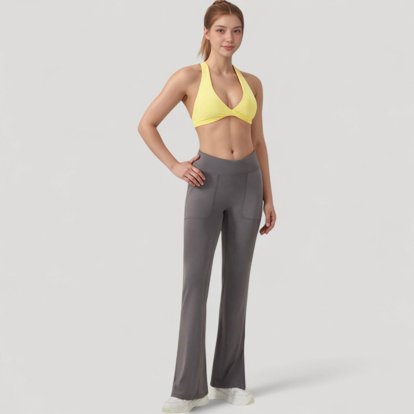 Halter Neck Sports Bra with Ruched Front Detail Low Impact Stretch Fabric Removable Padding