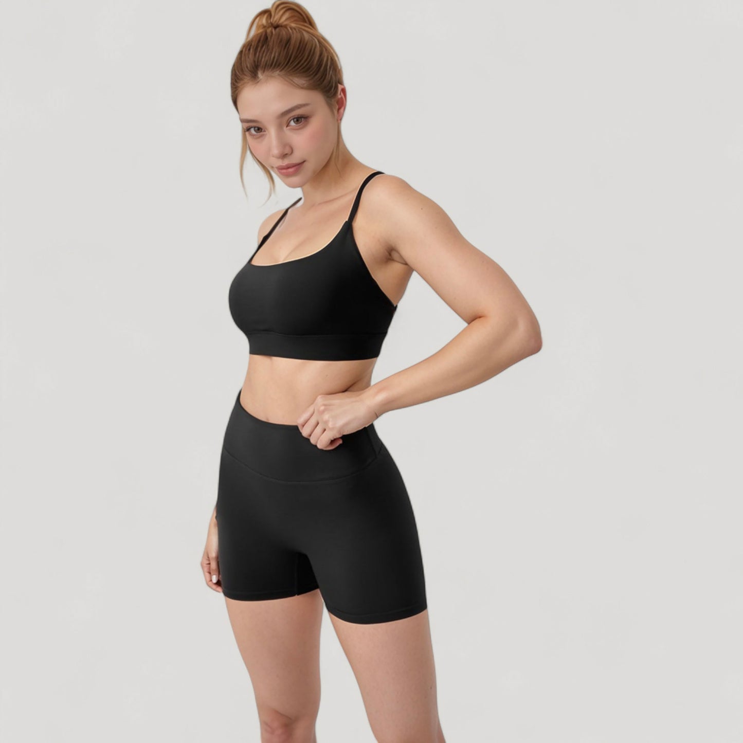 Scoop Neck Sports Bra with Adjustable Spaghetti Straps Removable Padding Stretch Fabric for Low Impact Activity