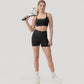 Scoop Neck Sports Bra with Adjustable Spaghetti Straps Removable Padding Stretch Fabric for Low Impact Activity