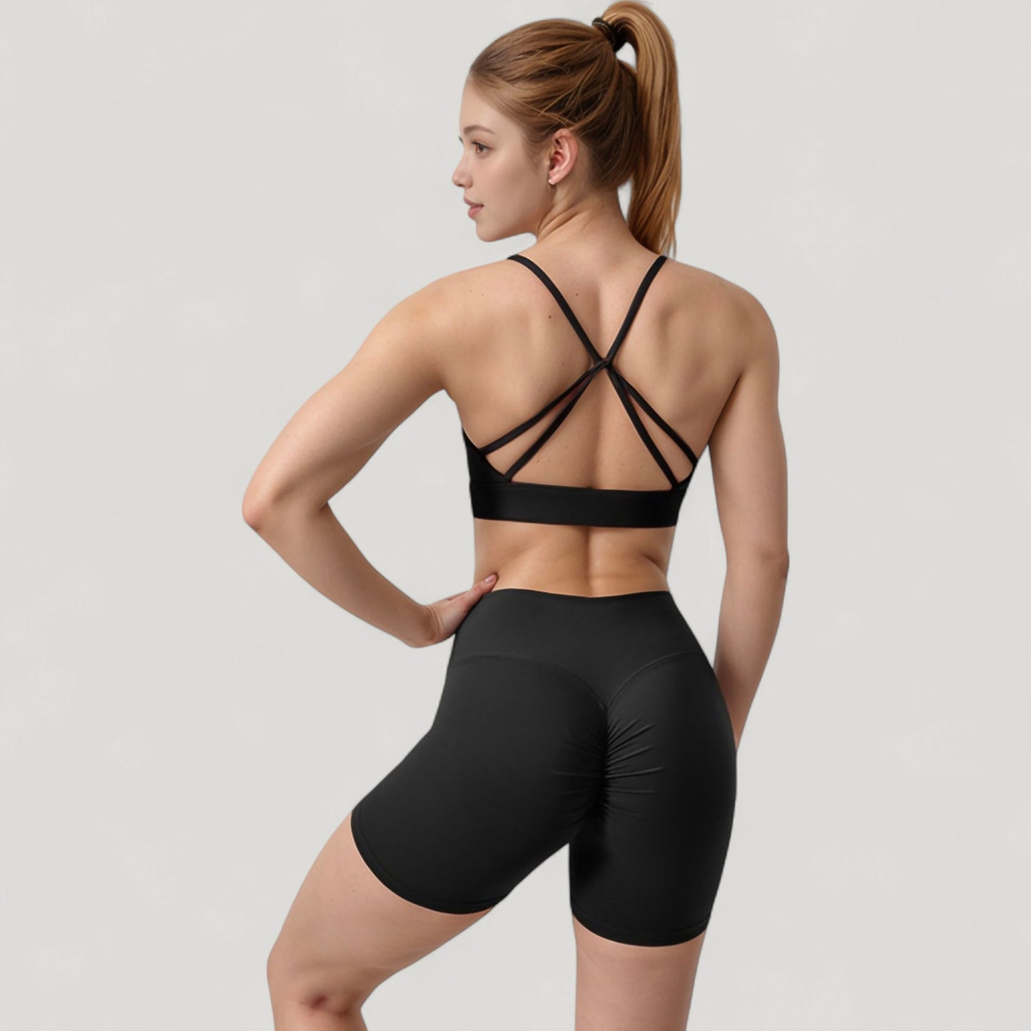 Scoop Neck Sports Bra with Adjustable Spaghetti Straps Removable Padding Stretch Fabric for Low Impact Activity